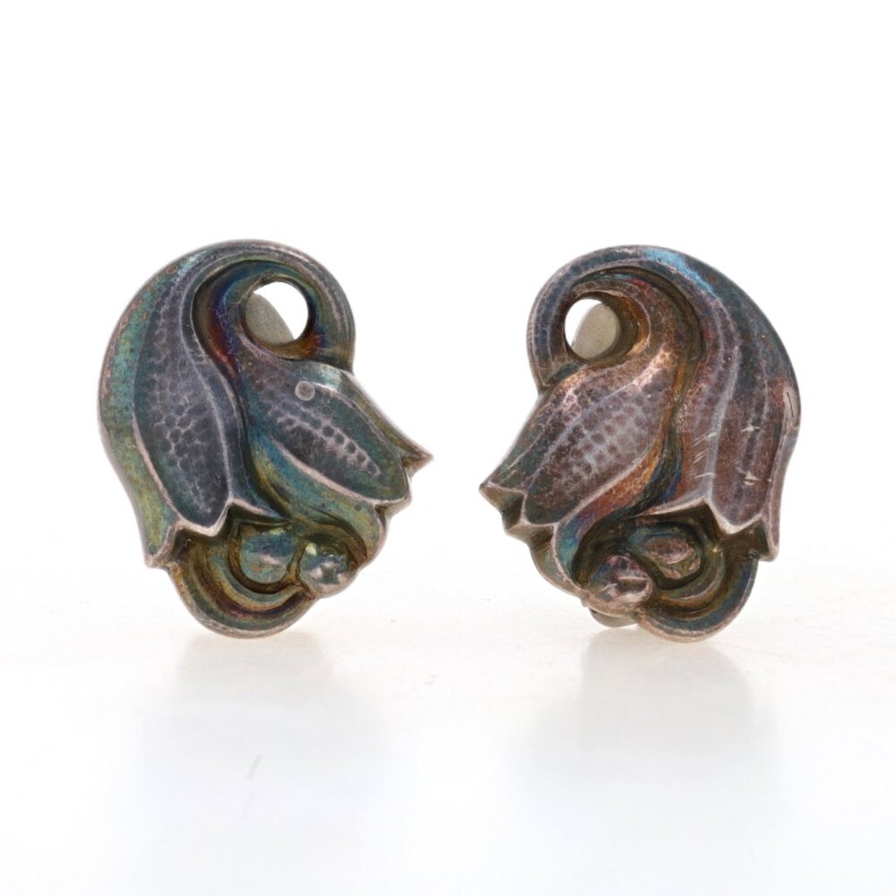 Georg Jensen Tulip Vintage Large Stud Earrings Sterling 925 Danish 100 Clip-Ons